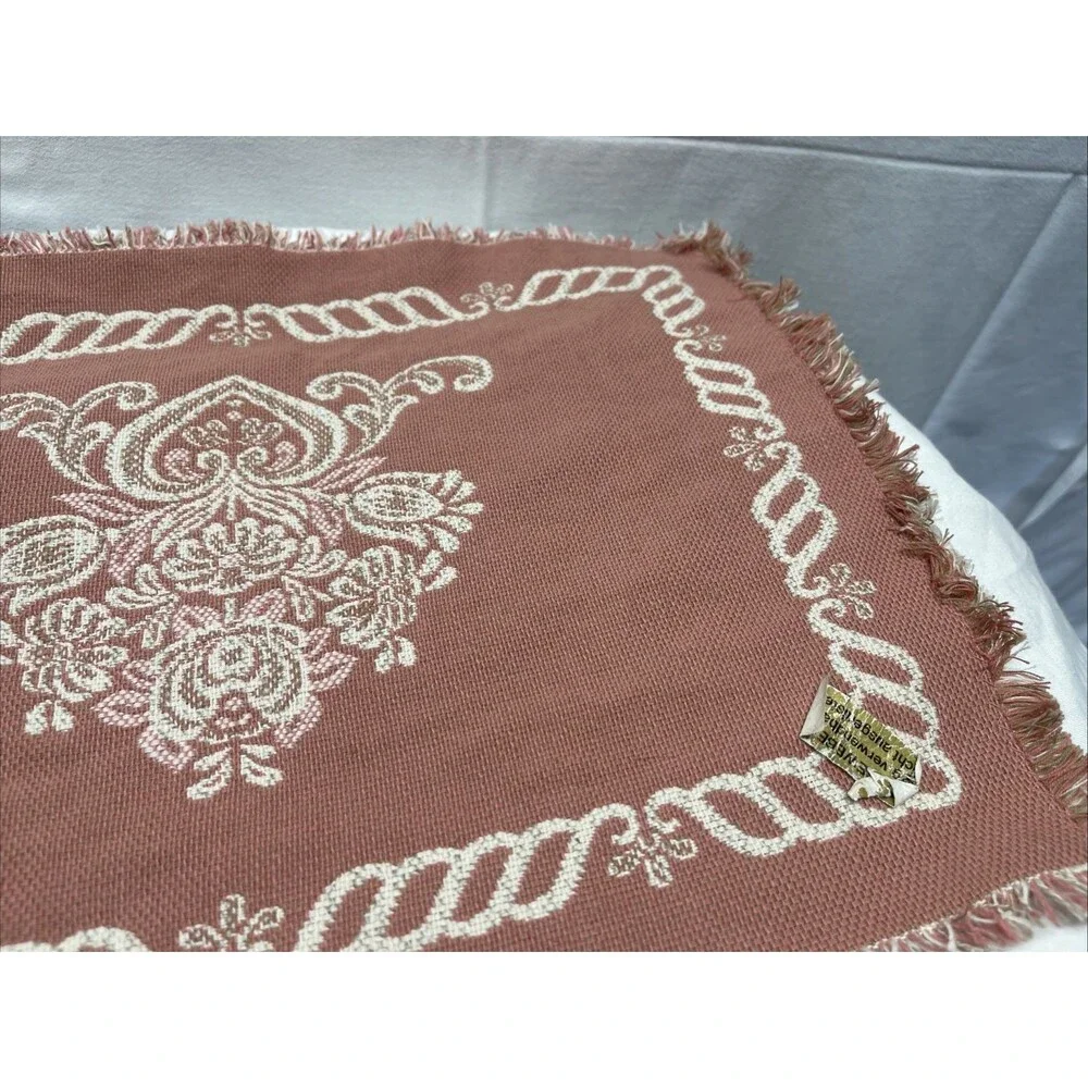 Vintage MCM Austrian Woven Table Runner Mauve Floral Cottagecore Shabby Chic